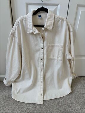 Old Navy Cream Button-Down Shirt with Black Trim
